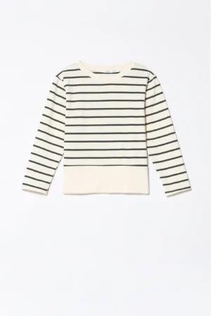 BLUSA a righe con scollo a barca e orlo alto con spacchetti al fondo monocolore