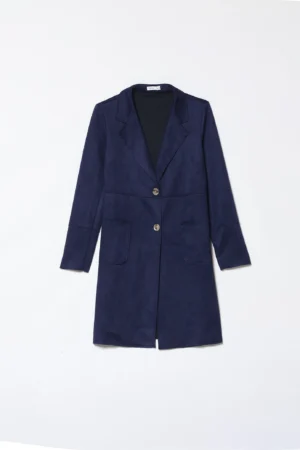 GIACCA lunga in ecodainetto con bottoni di chiusura, tasche e collo reverse