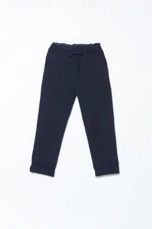 PANTALONE comodo in cotone con risvolti alle caviglie fodera interna a fiori e laccetto di chiusura