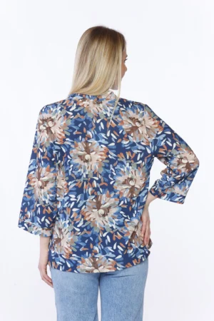 BLUSA fantasia di fiori con maniche a kimono e colletto alla coreana aperto a V