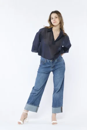 BLUSA blusa elegante con manica a tre quarti e colletto alla francese