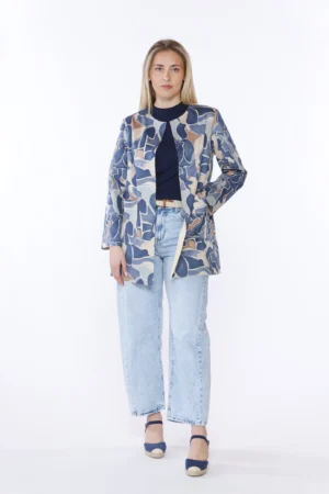 GIACCA blazer lungo in ecodainetto aperto sul davanti con comode tasche