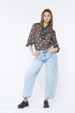 BLUSA elegante con fiocco a fantasia di pois