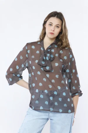 BLUSA elegante con fiocco a fantasia di pois