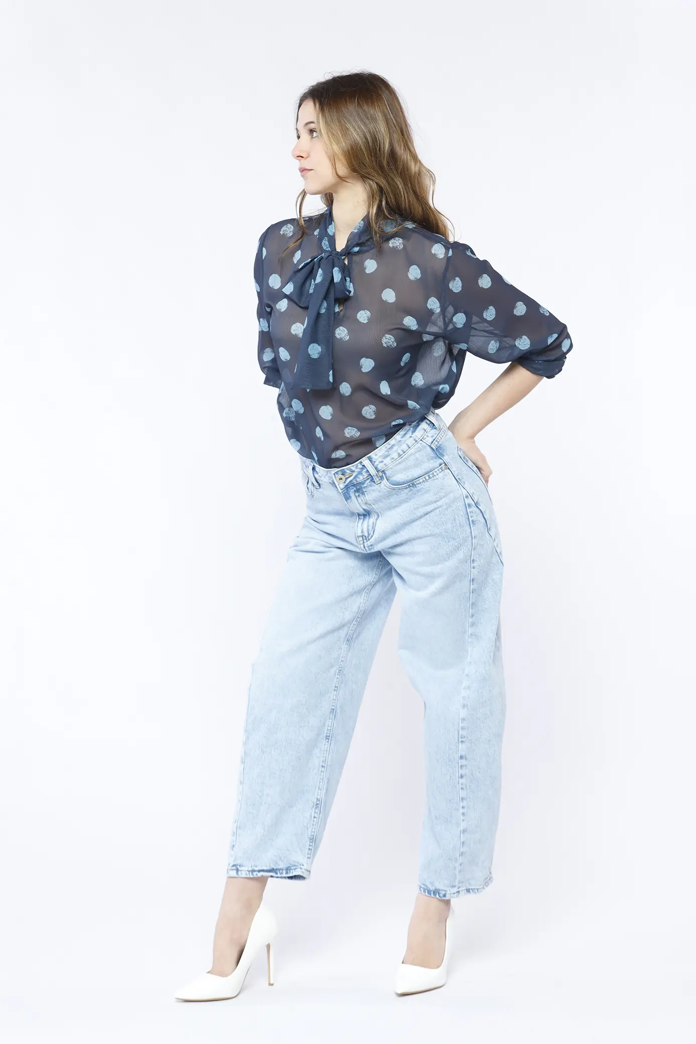 BLUSA elegante con fiocco a fantasia di pois ONEWORLD HYBRID