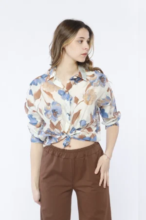 CAMICIA casual a stampa fiori con bottoncini di chiusura e colletto alla francese