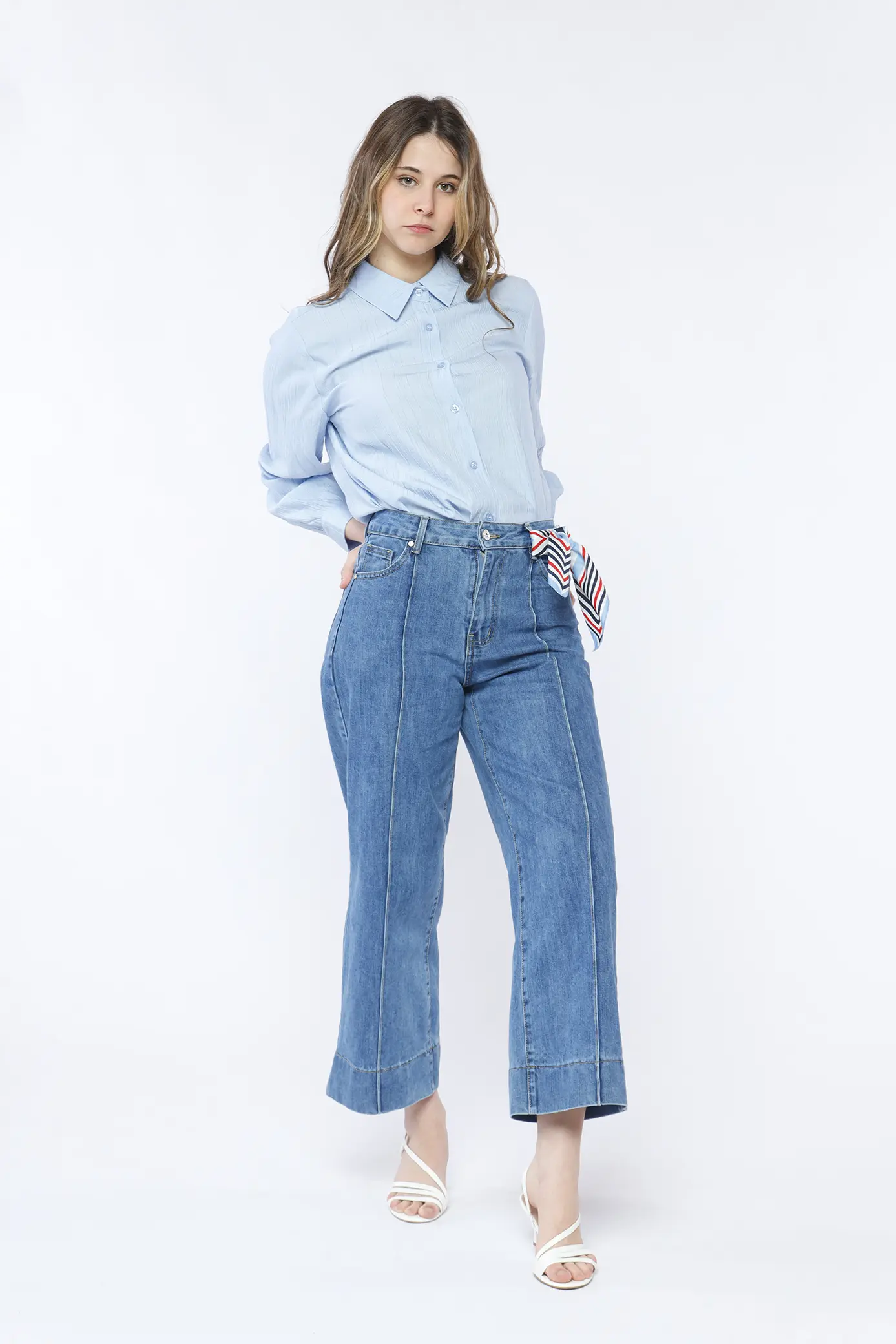 CAMICIA versatile a trama striata con bottoni sui polsini e colletto alla francese ONEWORLD HYBRID