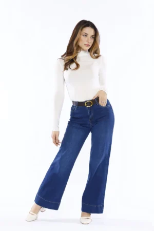 PANTALONE in denim a zampa larga con orlo alto alle caviglie e chiusura a bottoni ONEWORLD HYBRID