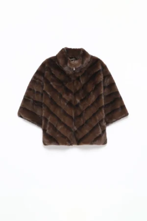 CAPPOTTO pelliccia a pelo corto con elegante manica a kimono e trapuntatura diagonale di tendenza