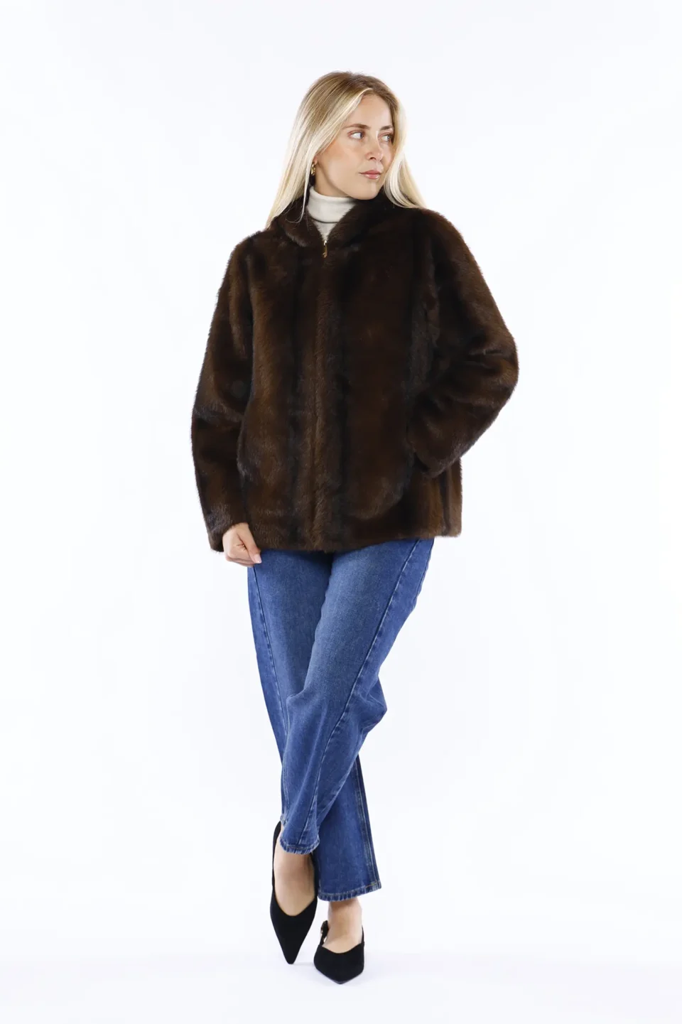CAPPOTTO pelliccia a pelo corto con elegante collo alto e striature verticali di tendenza ONEWORLD HYBRID