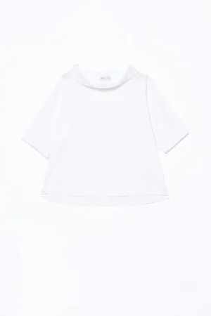 BLUSA monocolore con scollo a barca risvoltato e manica ampia