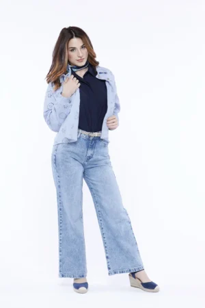 GIACCA jeans con occhielli ricamati e colletto reverse