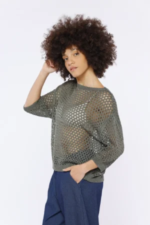 MAGLIA scollo a giro lavorata a tricot