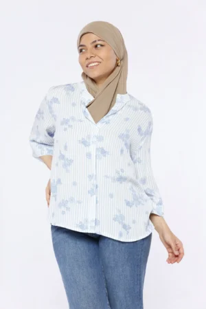 BLUSA scollo a V  stampa a fiori e righe