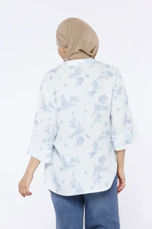 BLUSA scollo a V  stampa a fiori e righe