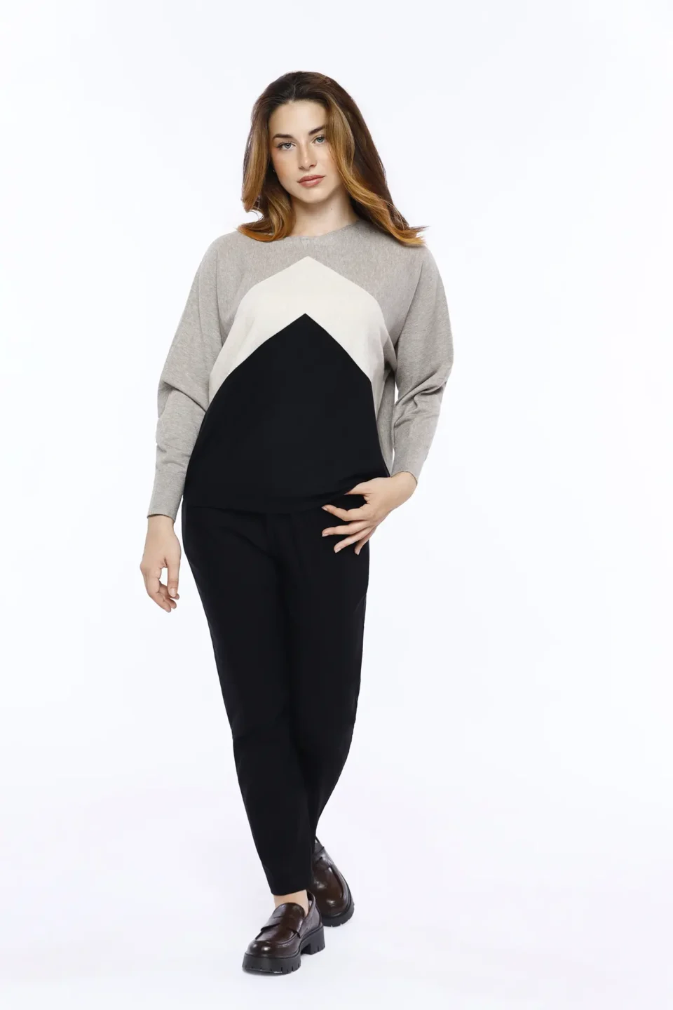 MAGLIA ampia a stampa geometrica con scollo a giro ONEWORLD HYBRID