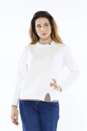 MAGLIA bicolore con orlo alto in vita e scollo a giro