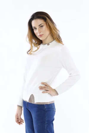 MAGLIA bicolore con orlo alto in vita e scollo a giro