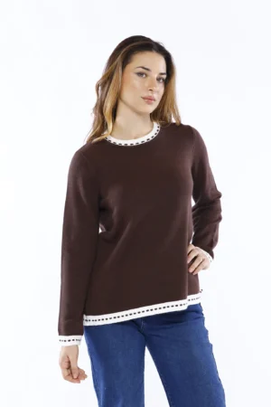 MAGLIA bicolore con orli ricamati a costine