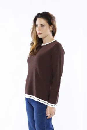 MAGLIA bicolore con orli ricamati a costine