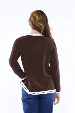 MAGLIA bicolore con orli ricamati a costine
