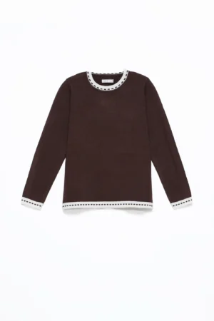 MAGLIA bicolore con orli ricamati a costine