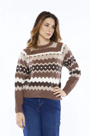 MAGLIA pullover a fantasie stratificate con orli a costine
