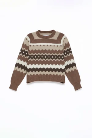 MAGLIA pullover a fantasie stratificate con orli a costine