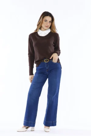 MAGLIA doppio strato con inserto di camicia al collo e orli a costine