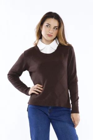 MAGLIA doppio strato con inserto di camicia al collo e orli a costine
