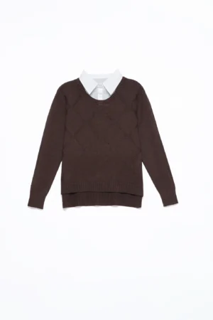 MAGLIA doppio strato con inserto di camicia al collo e orli a costine