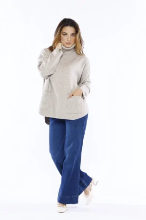 MAGLIA lunga a collo alto con tasche sul davanti e orli a coste ONEWORLD HYBRID
