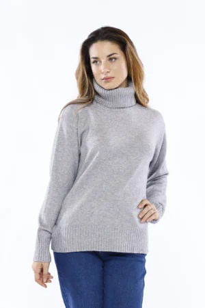 MAGLIA casual a collo alto con orli  a coste