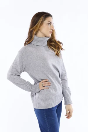 MAGLIA casual a collo alto con orli  a coste