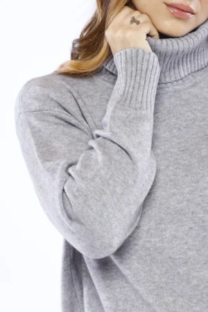 MAGLIA casual a collo alto con orli  a coste