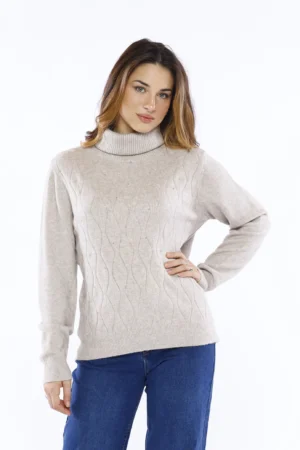 MAGLIA casual a collo alto e orli a costine con graziosi intrecci ricamati