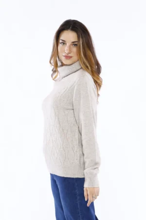 MAGLIA casual a collo alto e orli a costine con graziosi intrecci ricamati