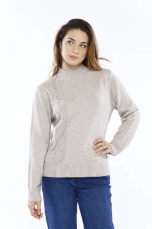 MAGLIA everyday con orli a costine e grazioso ricamo verticale con strass