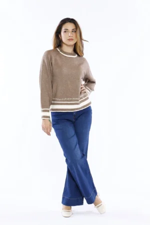 MAGLIA pullover con fondo a righe di tendenza e orli bicolore a coste ONEWORLD HYBRID