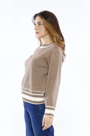 MAGLIA pullover con fondo a righe di tendenza e orli bicolore a coste