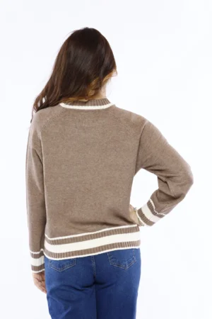 MAGLIA pullover con fondo a righe di tendenza e orli bicolore a coste