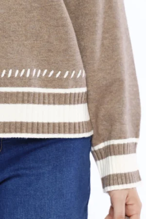 MAGLIA pullover con fondo a righe di tendenza e orli bicolore a coste
