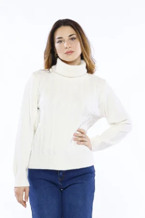 MAGLIA casual a collo alto con graziosi intrecci ricamati e orli  a costine