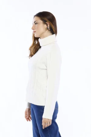 MAGLIA casual a collo alto con graziosi intrecci ricamati e orli  a costine