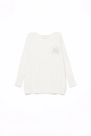 MAGLIA lunga e ampia a girocollo con elegante strass sul petto