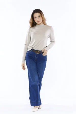 MAGLIA lupetto casual con orli a costine