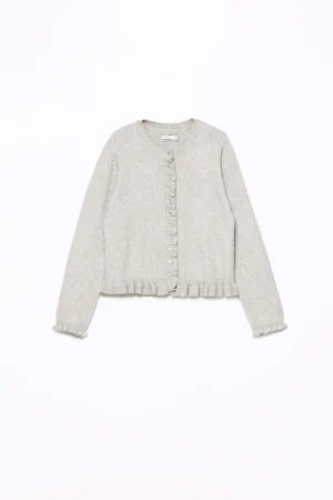 CARDIGAN elegante con chiusura a bottoni su scollo a giro e volant agli orli di tendenza