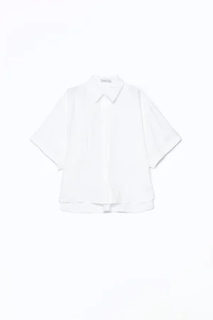 CAMICIA striata a manica corta con fondo arrotondato e spacchetti laterali