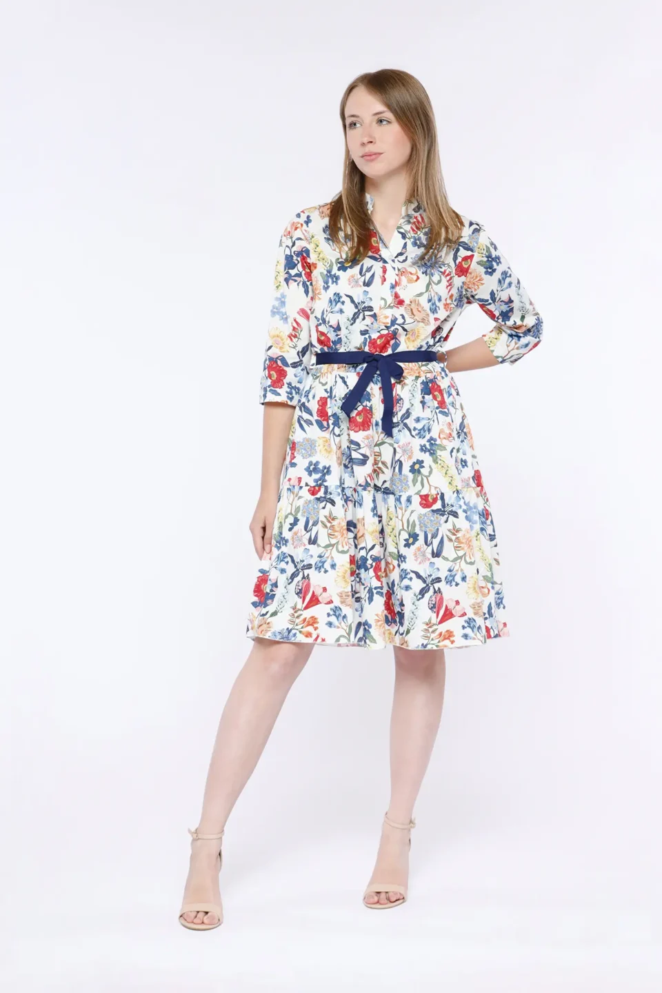 ABITO chemisier in fresco cotone a fantasia fiori di campo con grazioso nastro in vita ONEWORLD HYBRID