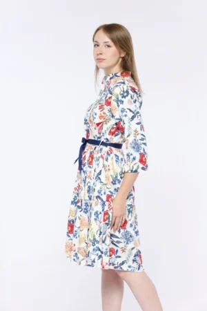 ABITO chemisier in fresco cotone a fantasia fiori di campo con grazioso nastro in vita